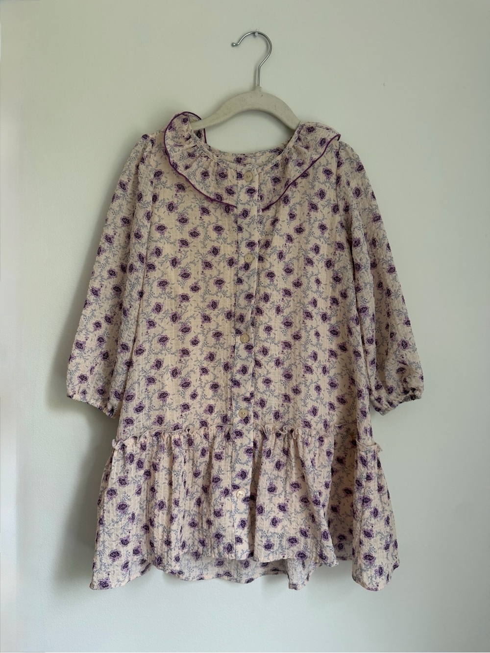 Zara Girls' Purple Floral Ruffle Collar Tiered Dress